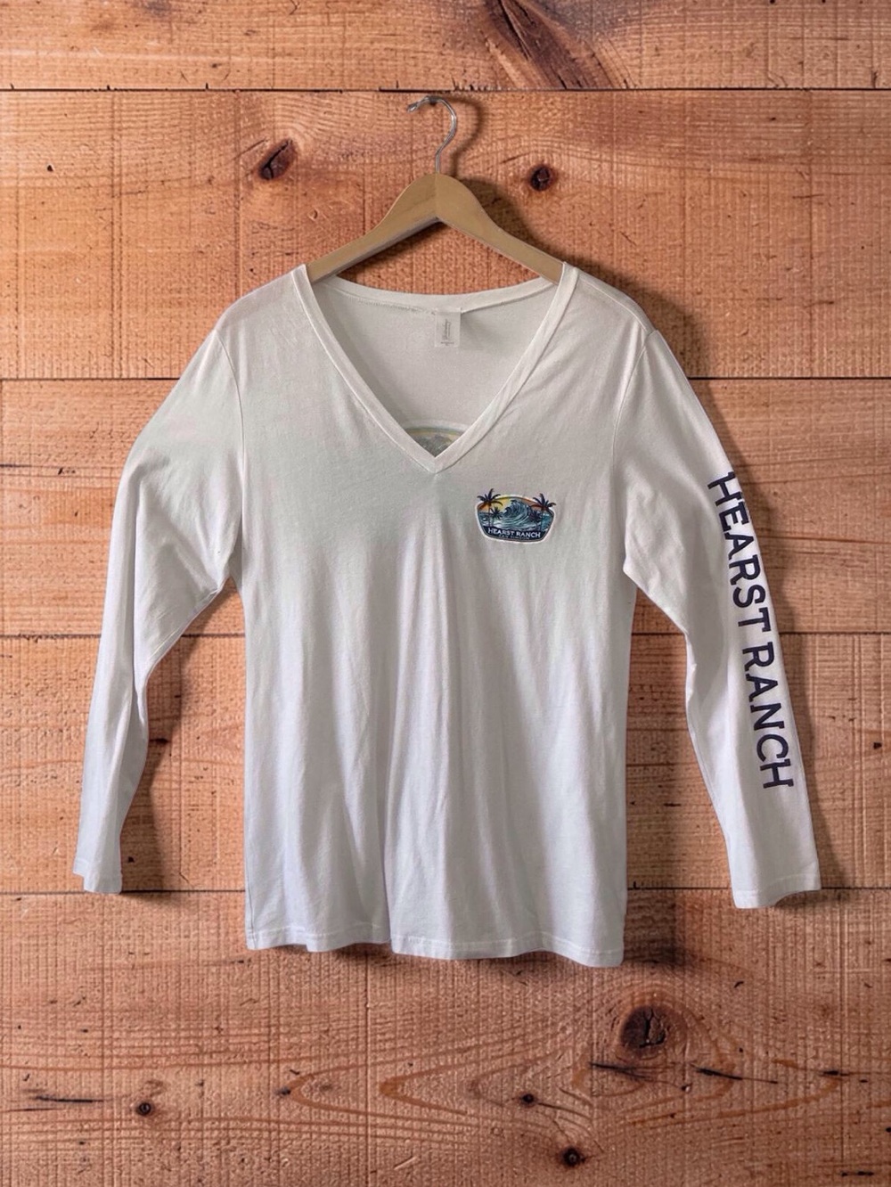 Hearst Ranch White Long Sleeve Tee with Surf Graphic